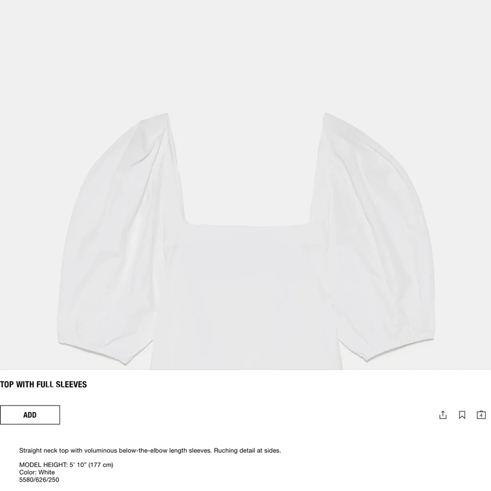 Zara White Shirt with Puff Full Sleeve sz Large